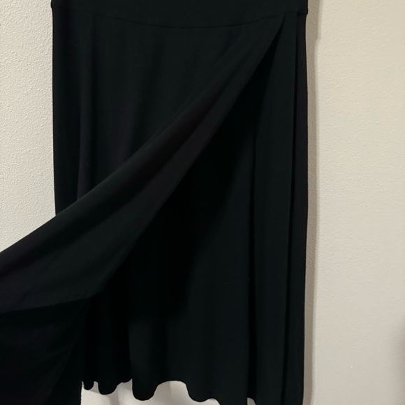 Eileen Fisher Stretch Jersey Faux Wrap Overlay A-Line Midi Skirt Black-XS - Picture 5 of 11